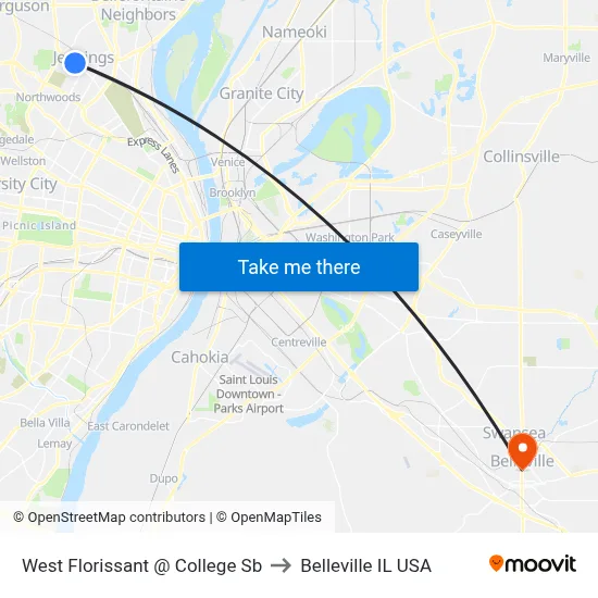 West Florissant @ College Sb to Belleville IL USA map