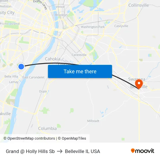 Grand @ Holly Hills Sb to Belleville IL USA map