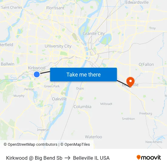Kirkwood @ Big Bend Sb to Belleville IL USA map