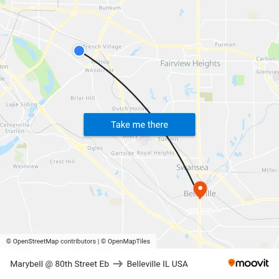 Marybell @ 80th Street Eb to Belleville IL USA map
