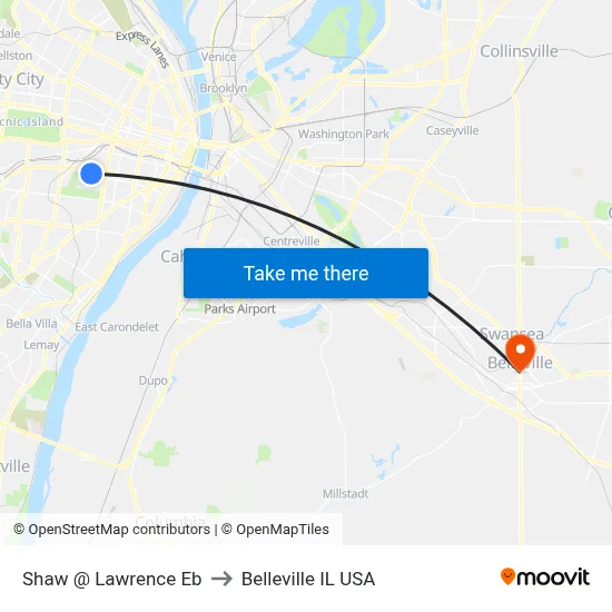 Shaw @ Lawrence Eb to Belleville IL USA map