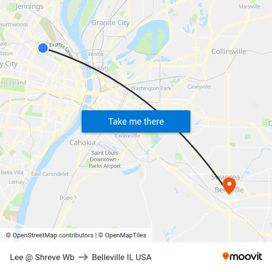 Lee @ Shreve Wb to Belleville IL USA map