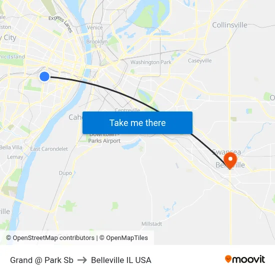 Grand @ Park Sb to Belleville IL USA map