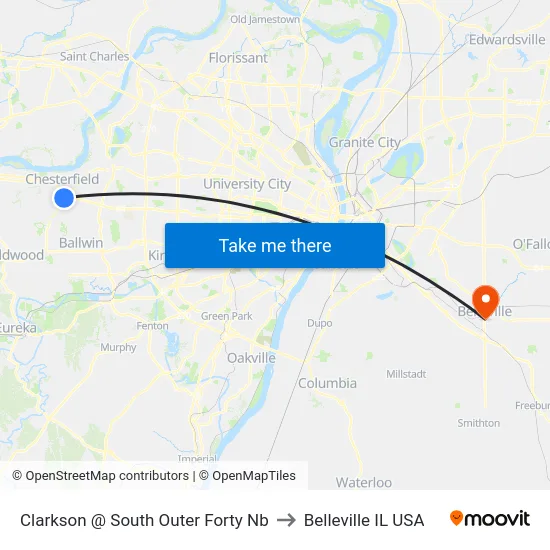 Clarkson @ South Outer Forty Nb to Belleville IL USA map