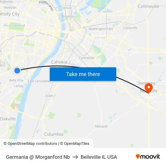 Germania @ Morganford Nb to Belleville IL USA map