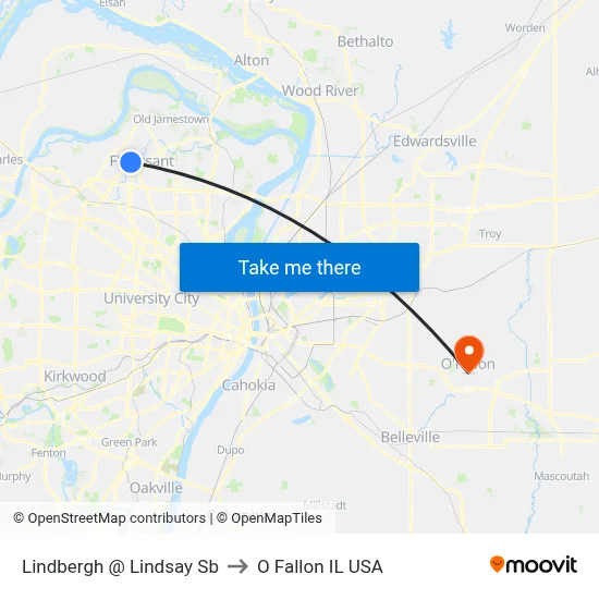 Lindbergh @ Lindsay Sb to O Fallon IL USA map