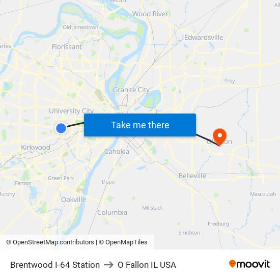 Brentwood I-64 Station to O Fallon IL USA map