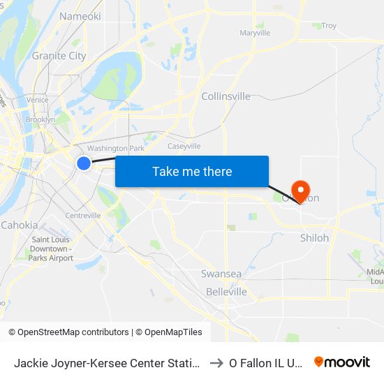 Jackie Joyner-Kersee Center Station to O Fallon IL USA map