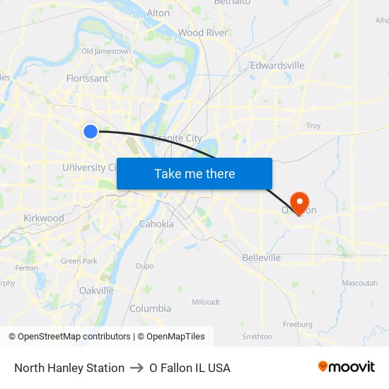 North Hanley Station to O Fallon IL USA map