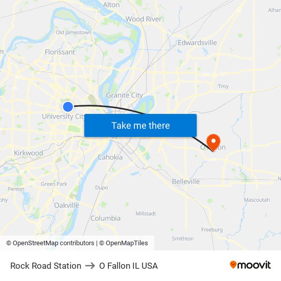 Rock Road Station to O Fallon IL USA map