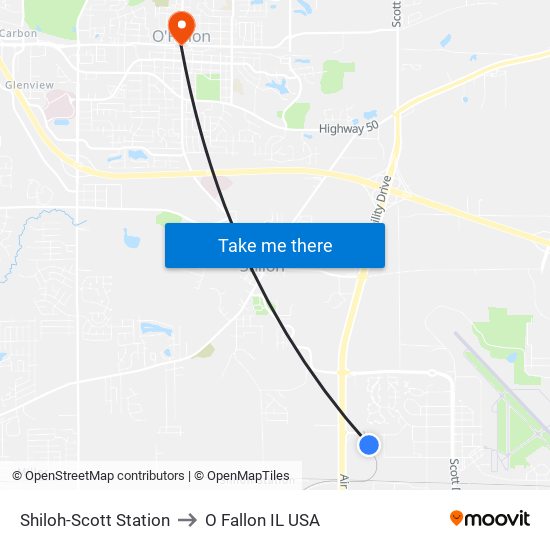 Shiloh-Scott Station to O Fallon IL USA map