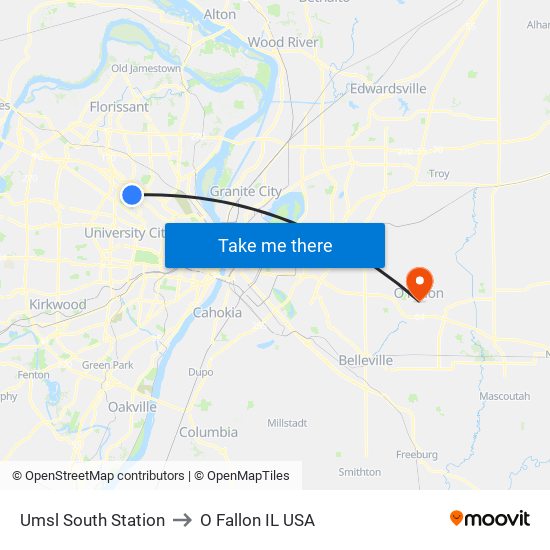 Umsl South Station to O Fallon IL USA map