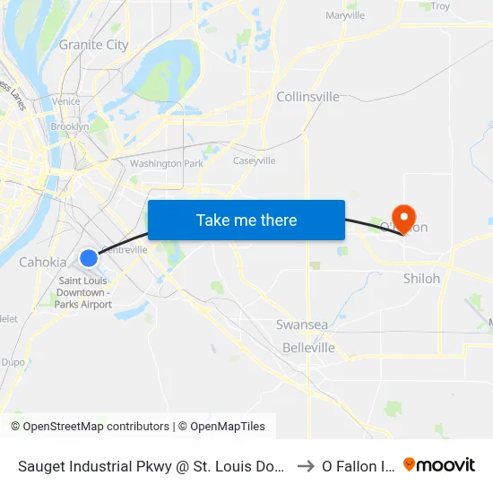 Sauget Industrial Pkwy @ St. Louis Downtown Airport Eb to O Fallon IL USA map