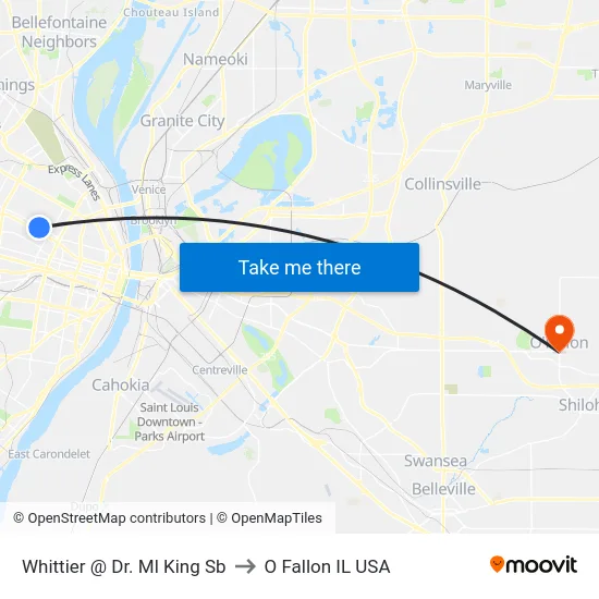 Whittier @ Dr. Ml King Sb to O Fallon IL USA map