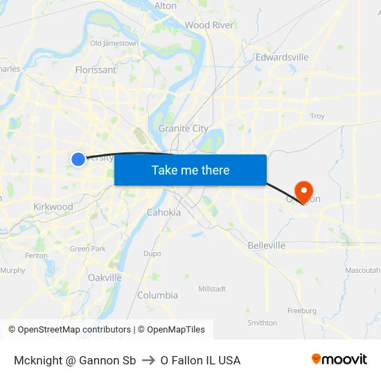 Mcknight @ Gannon Sb to O Fallon IL USA map
