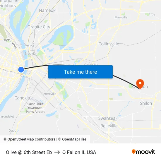Olive @ 6th Street Eb to O Fallon IL USA map