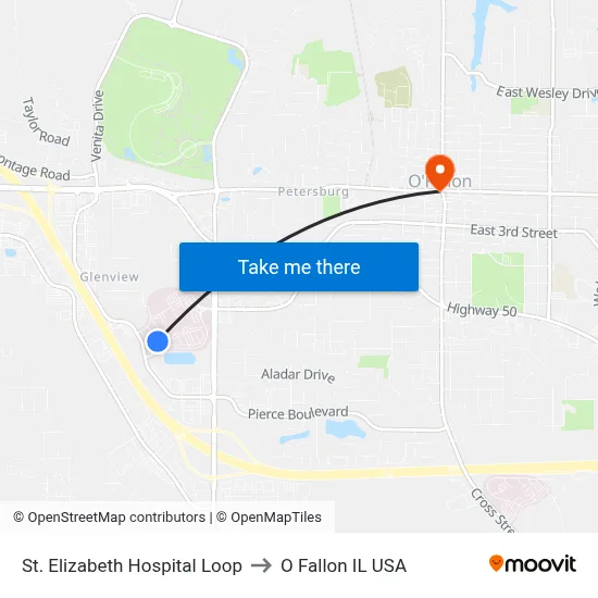 St. Elizabeth Hospital Loop to O Fallon IL USA map