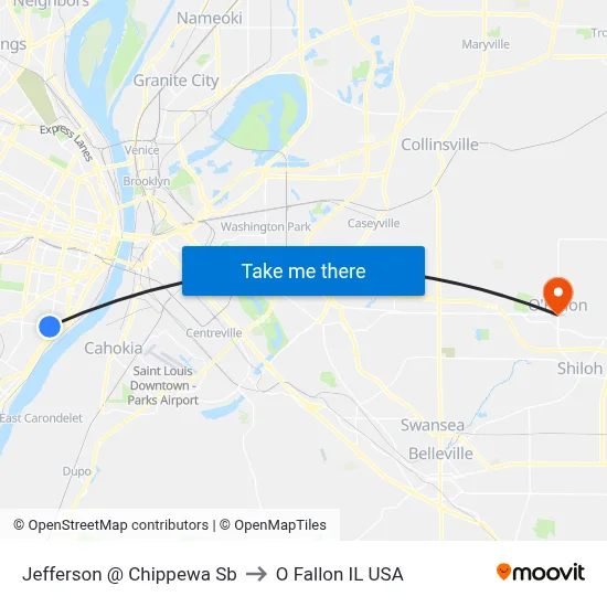 Jefferson @ Chippewa Sb to O Fallon IL USA map