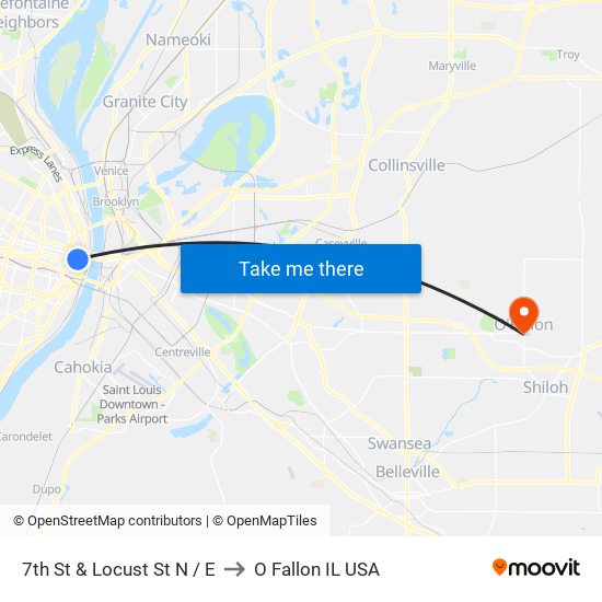 7th St & Locust St N / E to O Fallon IL USA map