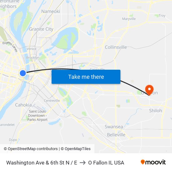 Washington Ave & 6th St N / E to O Fallon IL USA map