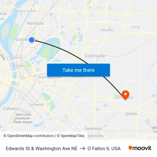 Edwards St & Washington Ave NE to O Fallon IL USA map