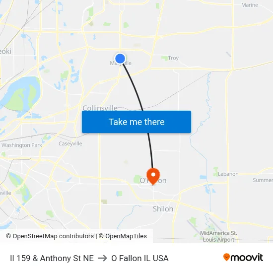 Il 159 & Anthony St NE to O Fallon IL USA map
