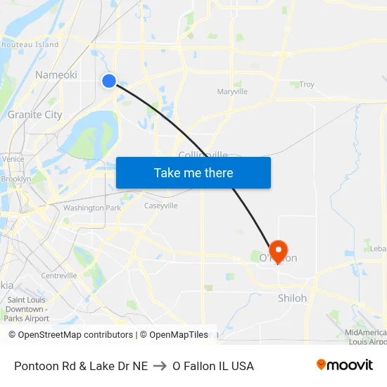Pontoon Rd & Lake Dr NE to O Fallon IL USA map