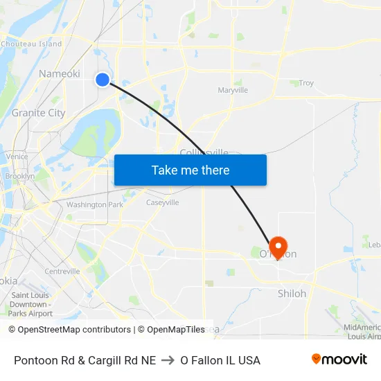 Pontoon Rd & Cargill Rd NE to O Fallon IL USA map