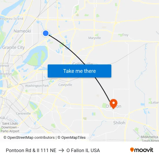 Pontoon Rd & Il 111 NE to O Fallon IL USA map