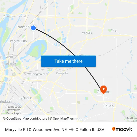 Maryville Rd & Woodlawn Ave NE to O Fallon IL USA map