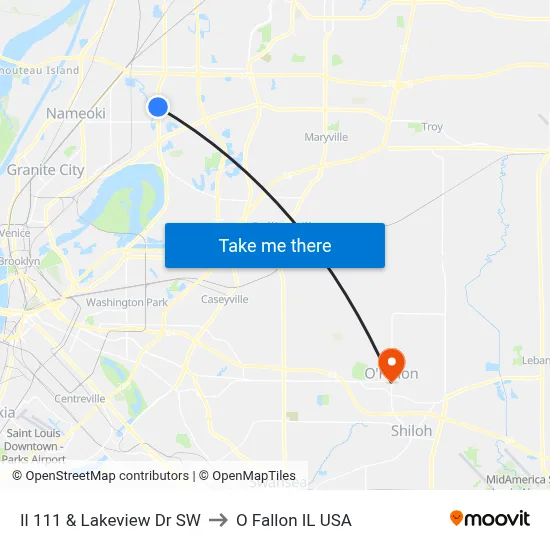 Il 111 & Lakeview Dr SW to O Fallon IL USA map