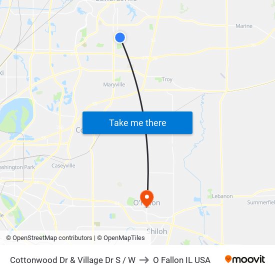 Cottonwood Dr & Village Dr S / W to O Fallon IL USA map