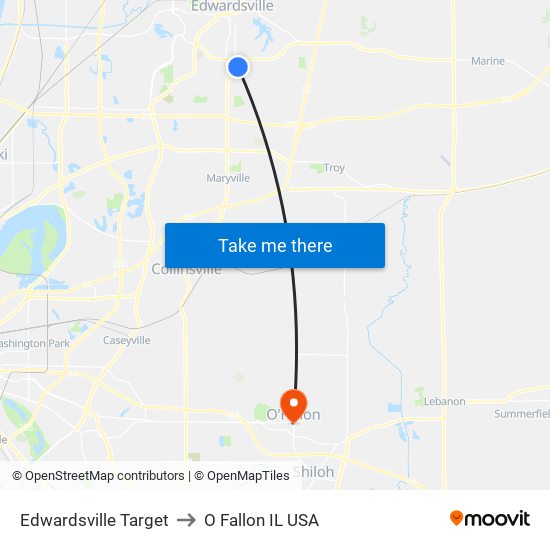 Edwardsville Target to O Fallon IL USA map