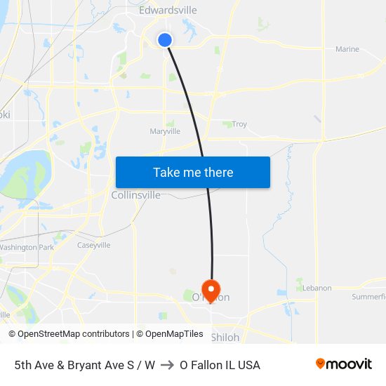5th Ave & Bryant Ave S / W to O Fallon IL USA map