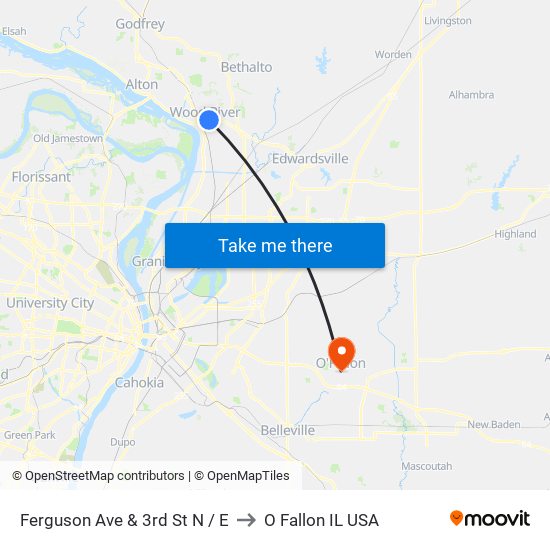 Ferguson Ave & 3rd St N / E to O Fallon IL USA map