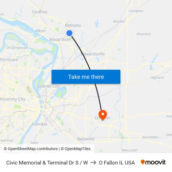 Civic Memorial & Terminal Dr S / W to O Fallon IL USA map