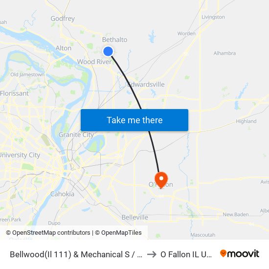 Bellwood(Il 111) & Mechanical S / W to O Fallon IL USA map