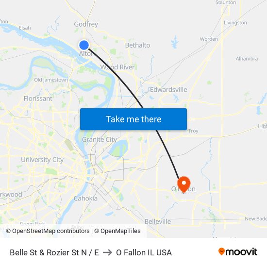 Belle St & Rozier St N / E to O Fallon IL USA map