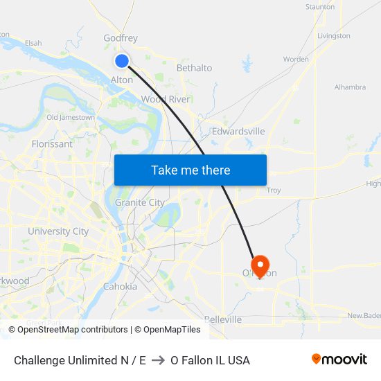 Challenge Unlimited N / E to O Fallon IL USA map