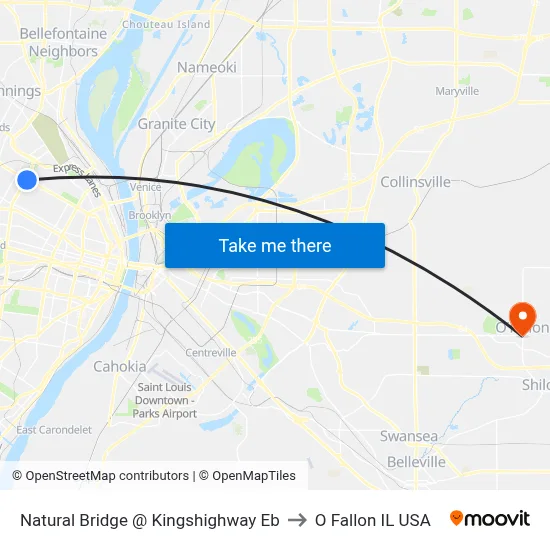 Natural Bridge @ Kingshighway Eb to O Fallon IL USA map