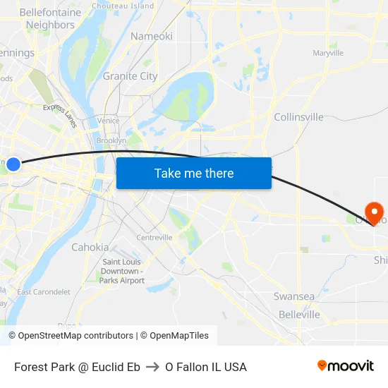 Forest Park @ Euclid Eb to O Fallon IL USA map