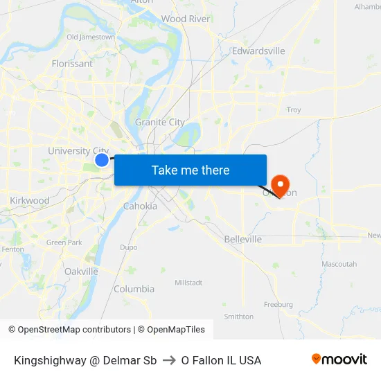 Kingshighway @ Delmar Sb to O Fallon IL USA map