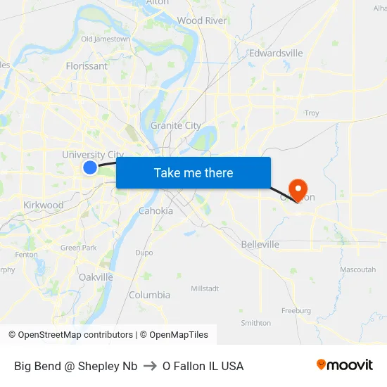 Big Bend @ Shepley Nb to O Fallon IL USA map