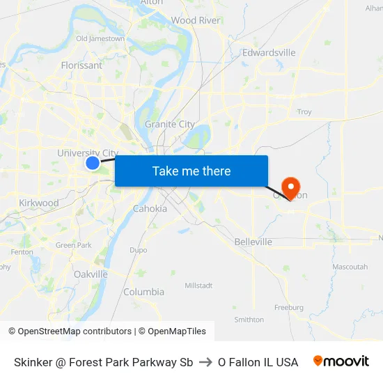 Skinker @ Forest Park Parkway Sb to O Fallon IL USA map