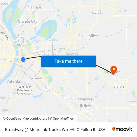 Broadway @ Metrolink Tracks Wb to O Fallon IL USA map