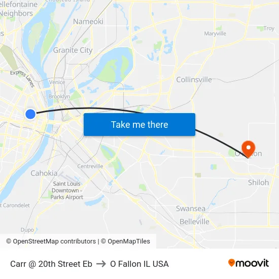 Carr @ 20th Street Eb to O Fallon IL USA map