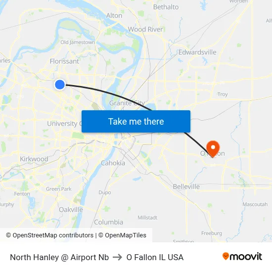 North Hanley @ Airport Nb to O Fallon IL USA map