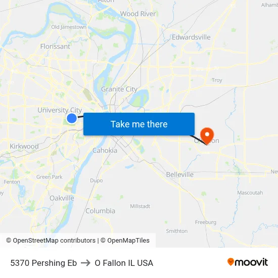5370 Pershing Eb to O Fallon IL USA map