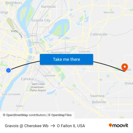 Gravois @ Cherokee Wb to O Fallon IL USA map