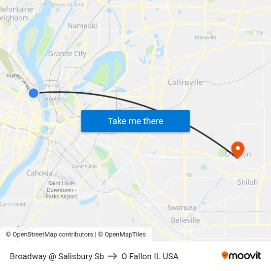 Broadway @ Salisbury Sb to O Fallon IL USA map